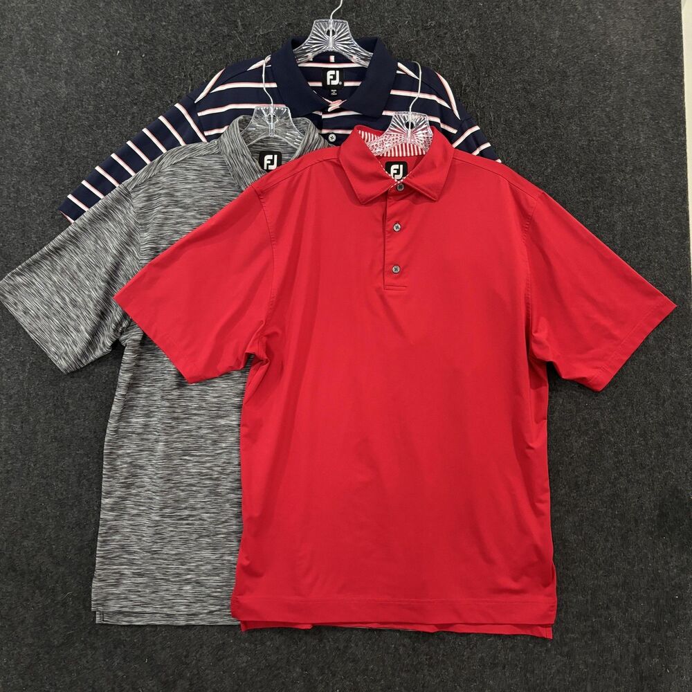 FootJoy Polo Shirt Men's Medium Red Gray Navy Golf Performance Casual Lot Of 3
